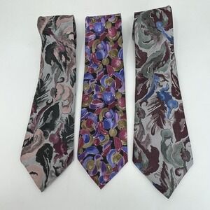 Windridge + Lorenzo Selini‎ Ties Lot of 3 VINTAGE Classic Floral Artsy Polyester